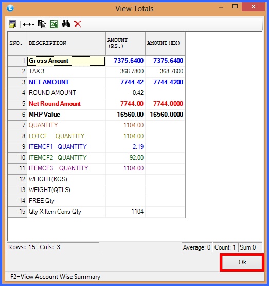 fmcg purchase return view totals 23